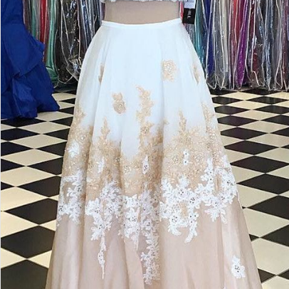 Beautiful A Line Two Pieces Lace Appliques Prom Dresses, Evening Dresses, PL480