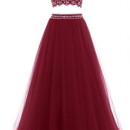 Wine Red Two Ball Dresses And Beads. , With A..
