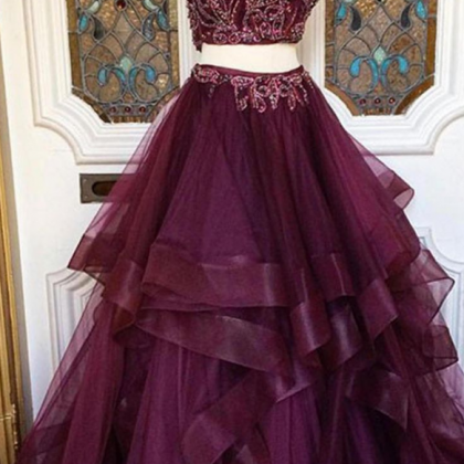 The Wine Red Ball Gown And Bead Two Pieces Prom..