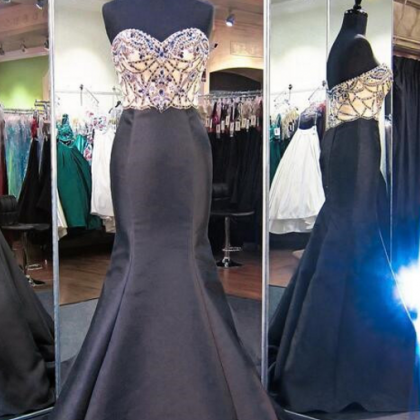 The Black Satin Mermaid Ball Gown With Beaded..