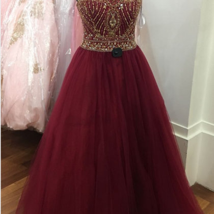 Wine Red A Long Pearl Gown, Evening Dress.