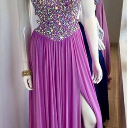 A Tight, Pearl-studded Dress With A Lilac Seam...