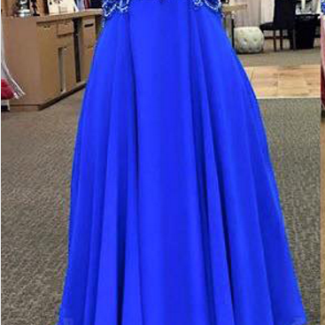 Royal Blue Chiffon Prom Dresses, Beading Formal..