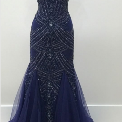 A Navy Ball Gown With A Keyhole, Evening Dress.