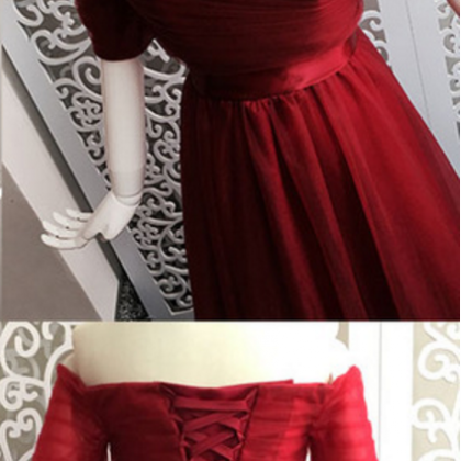 A Wine Red Semi-sleeve Formal Dress, Evening..