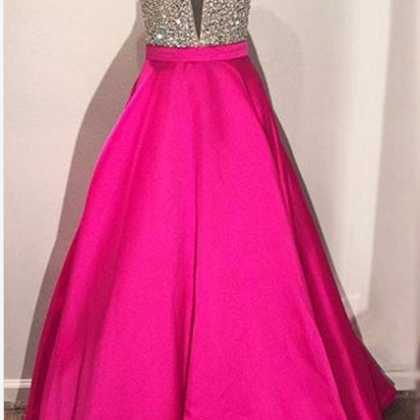 Plunging Neck Prom Dress With Open V-back Evening..