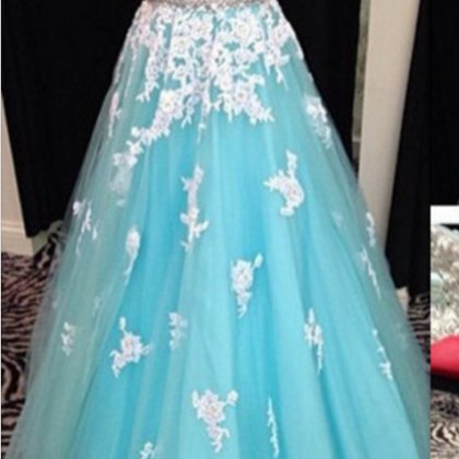 Sleeveless Light Blue Corset Prom Dress With..