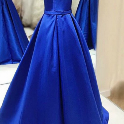 Strapless Royal Blue Satin Prom Dress With Corset..