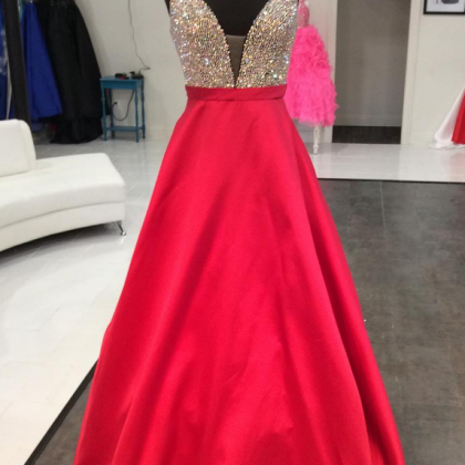 Plunging Neck Floor Length Long Prom Dress With..