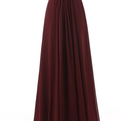 Long Sheer Lace Neck Burgundy Prom Dress With Open..