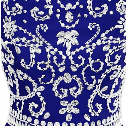 Long Royal Blue Chiffon Prom Dress With Jeweled..