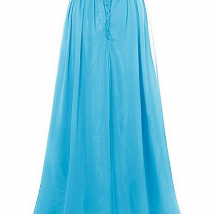 Sleeveless Long Ice Blue Chiffon Prom Dress With..
