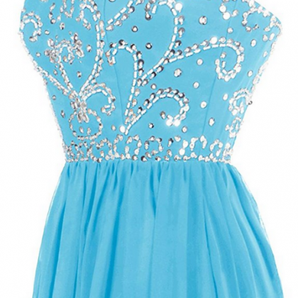 Sleeveless Long Ice Blue Chiffon Prom Dress With..