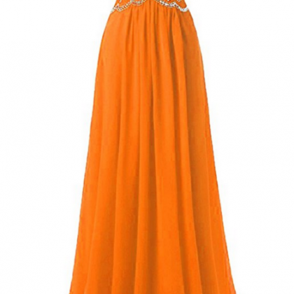 Scoop Neckline Floor Length Orange Chiffon Prom..
