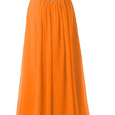 Scoop Neckline Floor Length Orange Chiffon Prom..