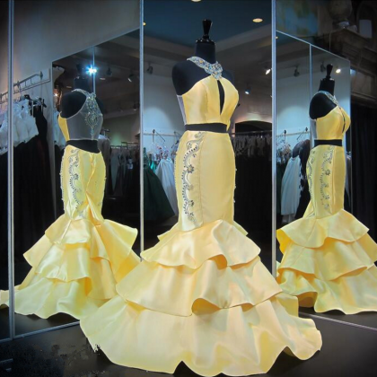 Gorgeous Zipper Yellow Prom Dresses,evening Gown..