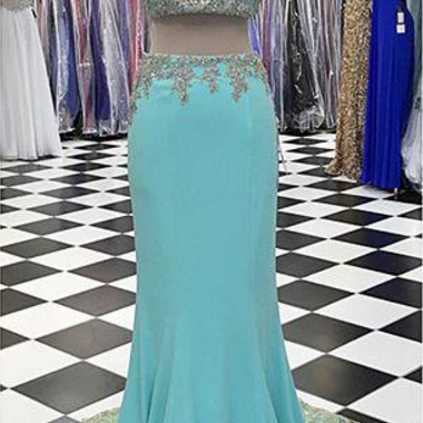 Piece Prom Gown,two Piece Prom Dresses,blue..