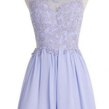 Short Light Lilac Dress With Beaded Lace