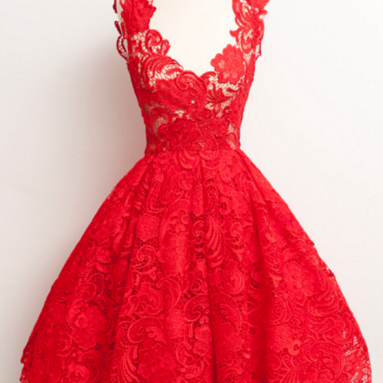 Short Red Lace Dress, Homecoming Dress, Short