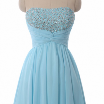 Light Blue Beaded Top Strapless Homecoming Dress,..