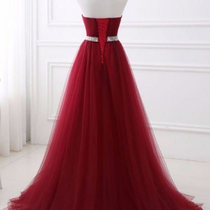 Deep Red Dress And Evening Net Creased Pearl Dress..