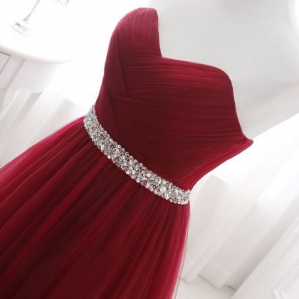Deep Red Dress And Evening Net Creased Pearl Dress..