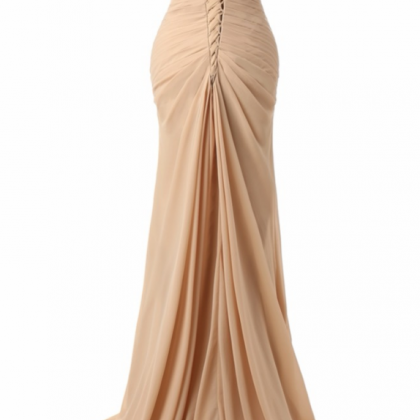 Champagne Ruched Sweetheart Floor Length Trumpet..