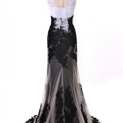 Black Mermaid Evening Dress Pearl Lace Perspective..