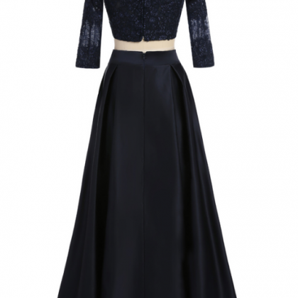Two-piece A - Ligne Long-sleeved Black Satin Lace..