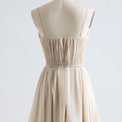 Champagne Her Long Silk Dress Straps Outdoor Dress..