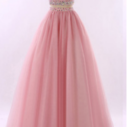 Pink Prom Dress,beaded Prom Dress,two Pieces Prom..