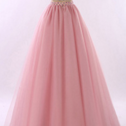 Pink Prom Dress,beaded Prom Dress,two Pieces Prom..