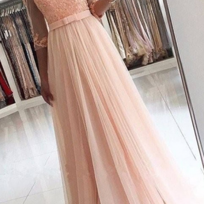 A-line Off-the-shoulder 3/4 Sleeves Pearl Pink..