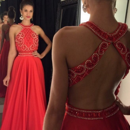 Popular Red Beaded Ball Gown, Style Party Dress.