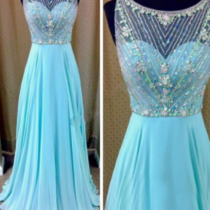 Blue Prom Dress, Beaded Prom Dresses, Long Prom..