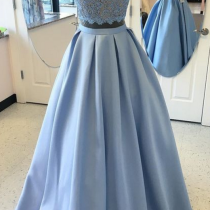 Two Piece Sky Blue Prom Dress,Two P..