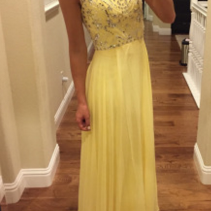 Prom Dress,yellow Chiffon Prom Dresses,a Line Prom..