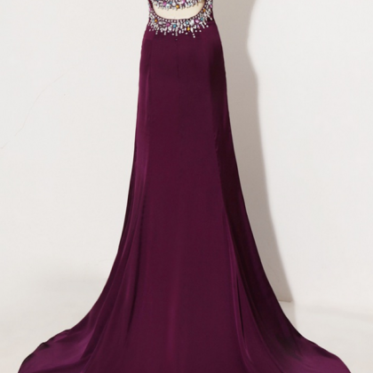 Purple Sleeveless V-neck Jewel Embellished Mermaid..
