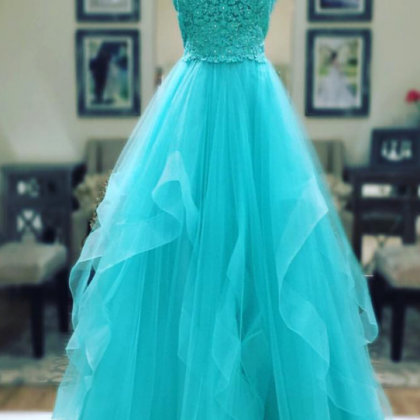 Lace Covered Tulle Ball Gowns Prom Dresses,prom..