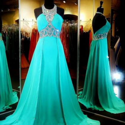 Turquoise Chiffon Prom Dresses Long A-line Evening..