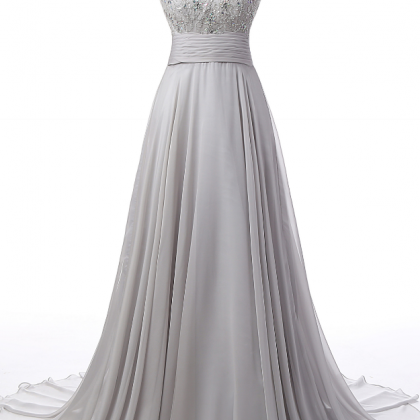 Charming Backless Evening Dress,grey Long Prom..