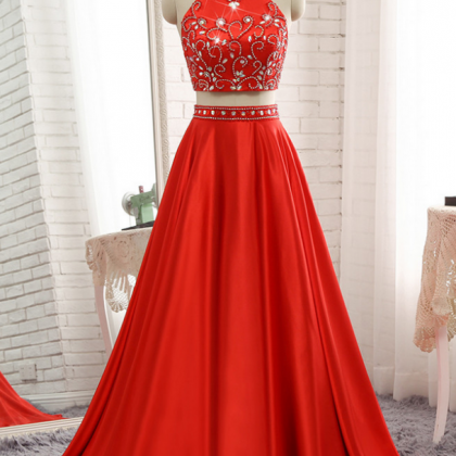 High Neck Two Pieces Prom Dresses Long 2018..