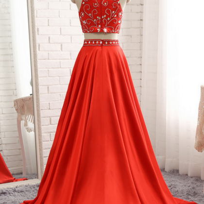 High Neck Two Pieces Prom Dresses Long 2018..