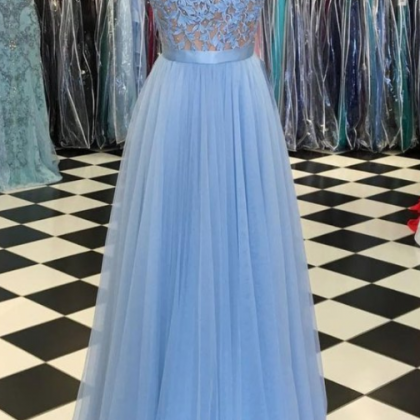 Bule Prom Gown,lace Prom Dresses,evening..