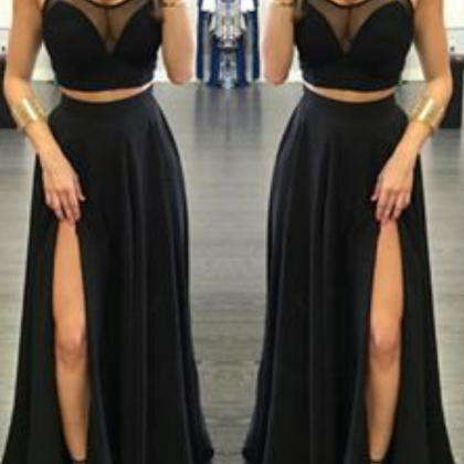 2 Piece Prom Gown,two Piece Prom Dresses,black..
