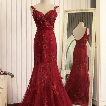 Wine Red Evening Dress,prom Dress,mermaid Evening..