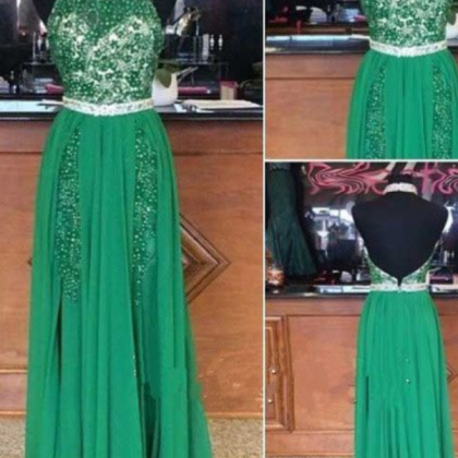 Green Prom Dresses,beading Evening Gowns,modest..
