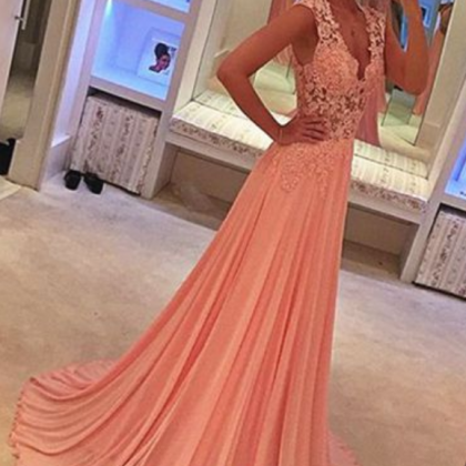Prom Dress,pink Prom Dresses,elegant Chiffon Lace..