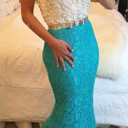 Sexy Prom Dresses Mermaid Turquoise Ivory..