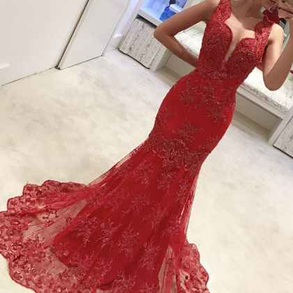 Prom Dresses ,red Evening Dress, Mermaid Evening..
